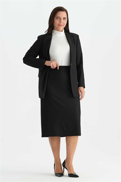 Büyük Beden Kendinden Simli Düz Dar Etek  /  SİYAH