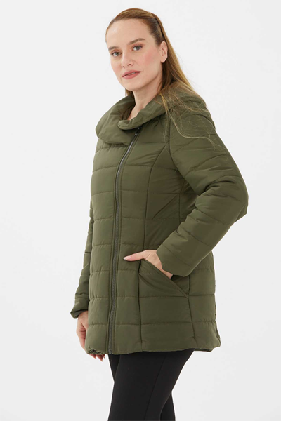 Büyük Beden Kruvaze Yandan Fermuarlı Anorak  /  HAKİ