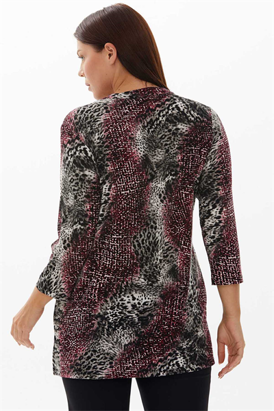 Büyük Beden Leopar Desenli Emprime Bluz  /  BORDO
