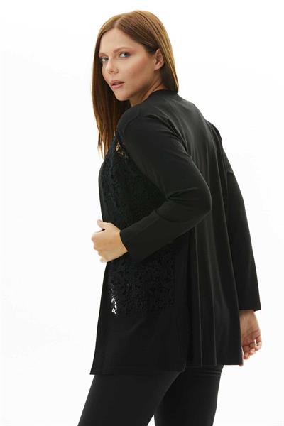 Büyük Beden Önü Dantel Kombinli Penye Hırka  /  SİYAH