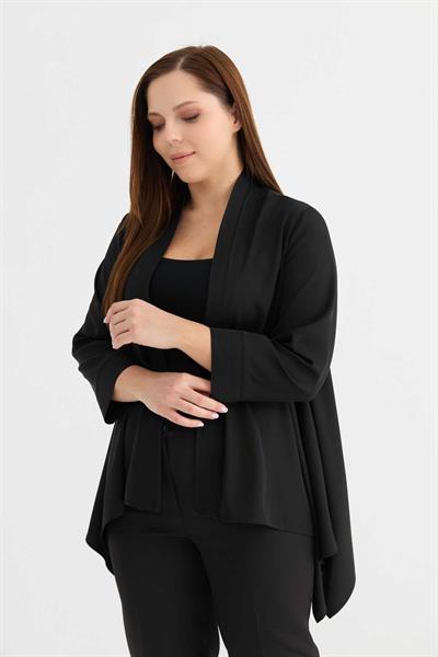 Büyük Beden Önü Dökümlü Dikişli Ceket  /  SİYAH