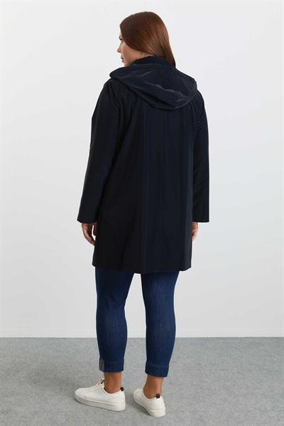 Büyük Beden Önü Fermuarlı Çıtçıtlı Trençkot  /  LACİVERT