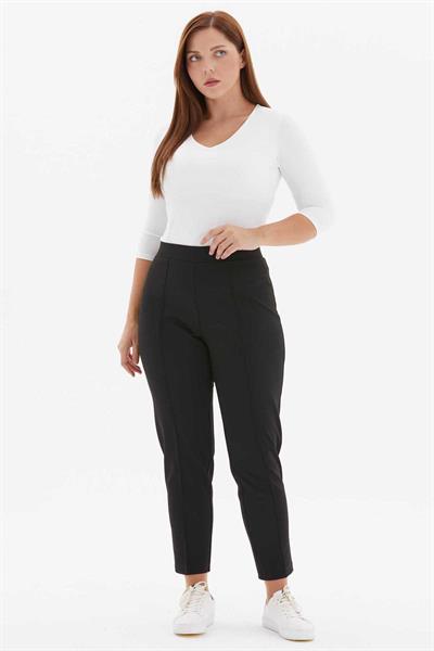 Büyük Beden Önü Nervürlü Örme Pantolon  /  SİYAH