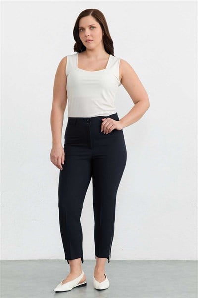 Büyük Beden Paça Arkası Uzun Fermuarlı Pantolon  /  LACİVERT