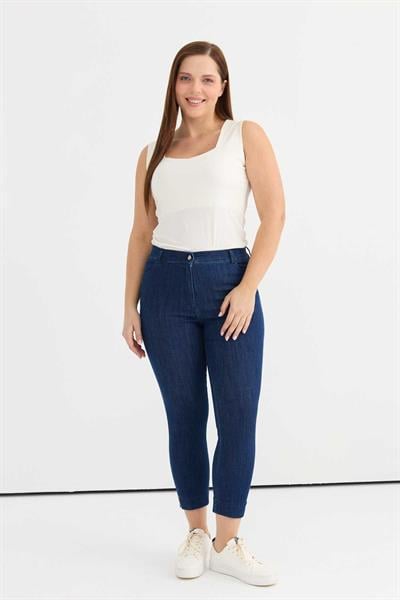 Büyük Beden Paçası Taşlı Kot Pantolon  /  İNDİGO