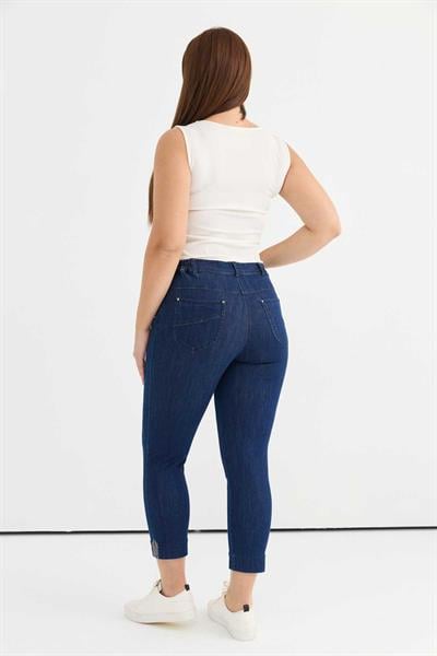 Büyük Beden Paçası Taşlı Kot Pantolon  /  İNDİGO