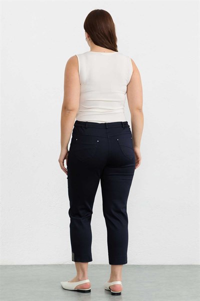 Büyük Beden Paçası Taşlı Pamuk Pantolon  /  LACİVERT