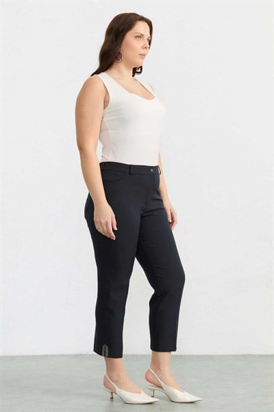 Büyük Beden Paçası Taşlı Spor Cep Pantolon  /  LACİVERT