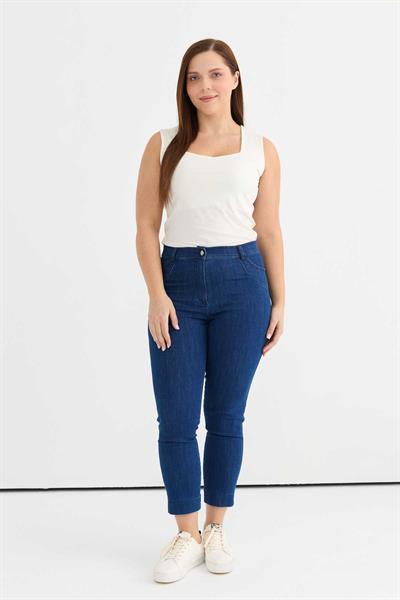 Büyük Beden Paçası Yırtmaçlı Kot Pantolon  /  MAVİ