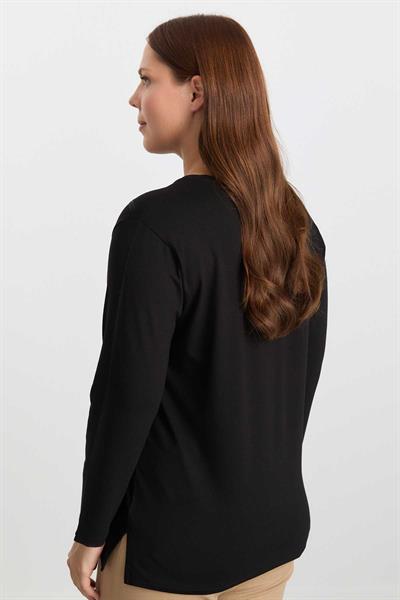 Büyük Beden Şerit Taşlı İnce Ribanalı Triko Bluz  /  SİYAH