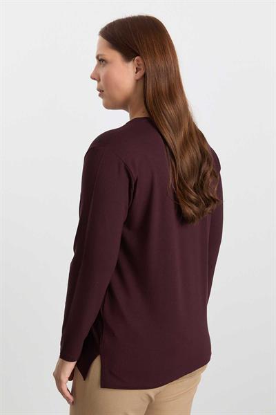 Büyük Beden Şerit Taşlı İnce Ribanalı Triko Bluz  /  BORDO