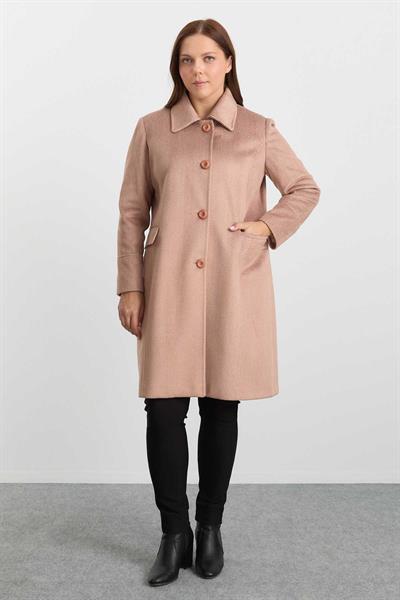 Büyük Beden Şömizye Yaka Diagonal Kaban  /  CAMEL