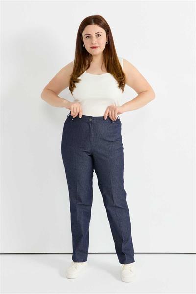 Büyük Beden Spor Cep Beli Yarım Lastikli Kot Pantolon  /  İNDİGO