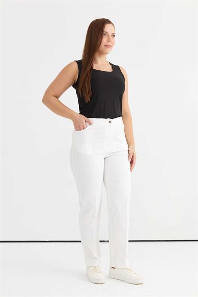 Büyük Beden Spor Cep Beli Yarım Lastikli Kot Pantolon  /  EKRU