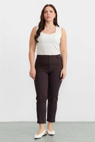 Büyük Beden Spor Cep Paçası Yırtmaçlı Pantolon  /  KAHVE