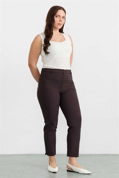 Büyük Beden Spor Cep Paçası Yırtmaçlı Pantolon  /  KAHVE