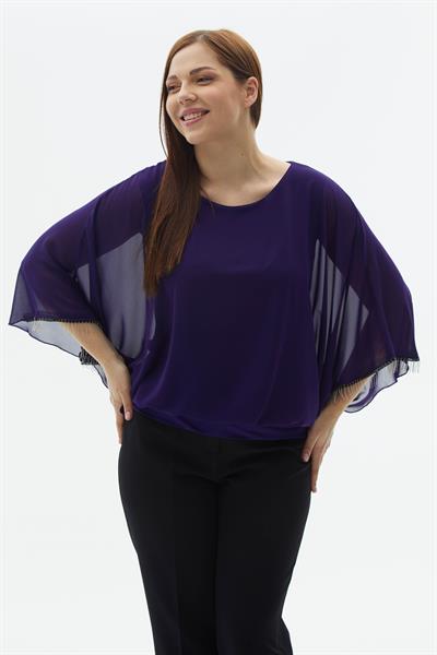 Büyük Beden Üstü Şifon Kolları Aksesuarlı Bluz  /  MOR