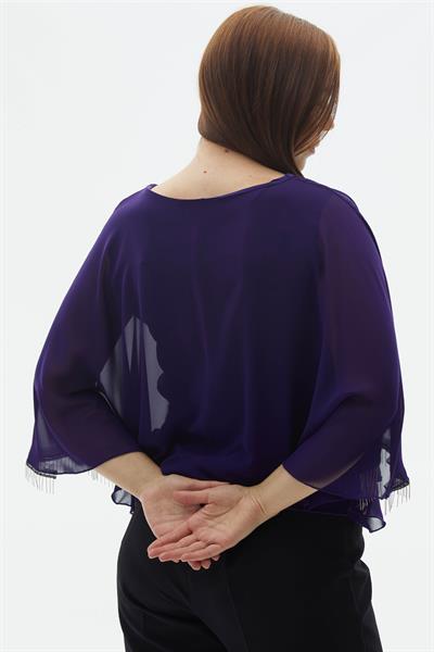 Büyük Beden Üstü Şifon Kolları Aksesuarlı Bluz  /  MOR