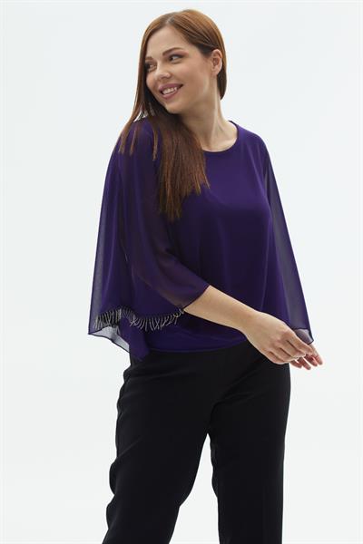 Büyük Beden Üstü Şifon Kolları Aksesuarlı Bluz  /  MOR