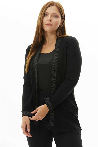 Büyük Beden Yaka Kenarı ve Kol Ucu Ribanalı Hırka  /  SİYAH