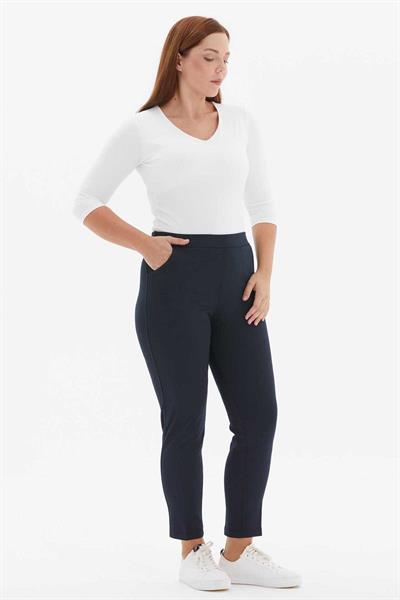Büyük Beden Yan Cep Dar Paça Örme Pantolon  /  LACİVERT