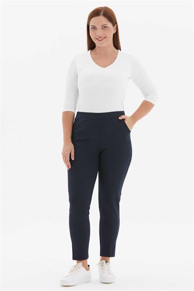 Büyük Beden Yan Cep Dar Paça Örme Pantolon  /  LACİVERT