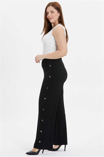 Büyük Beden Yanı Çıtçıtlı Dökümlü Pantolon  /  SİYAH