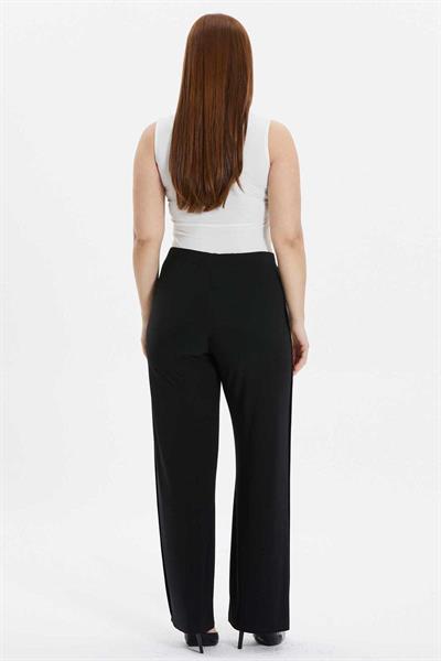 Büyük Beden Yanı Çıtçıtlı Dökümlü Pantolon  /  SİYAH