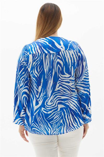 Büyük Beden Zebra Desen Yakası Fermuarlı Bluz  /  SAKS