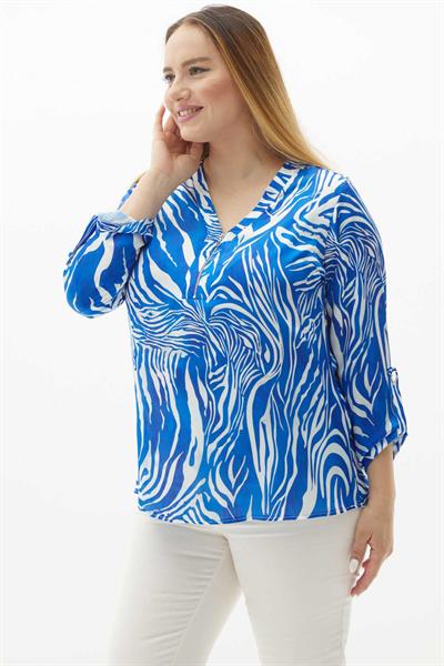 Büyük Beden Zebra Desen Yakası Fermuarlı Bluz  /  SAKS