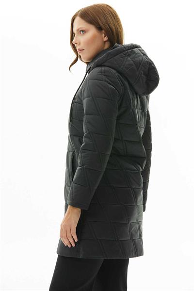 Büyük Beden Zigzag Kapitone Kapüşonlu Mont  /  SİYAH