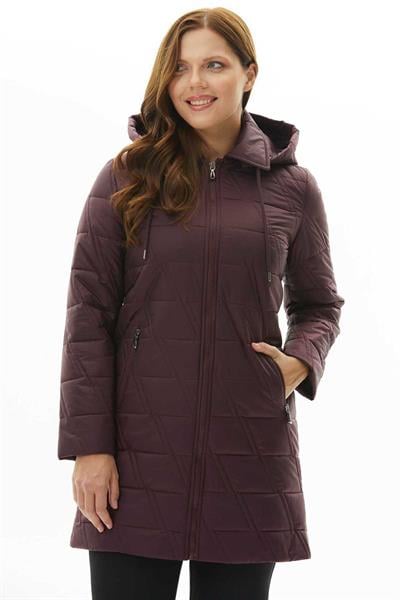 Büyük Beden Zigzag Kapitone Kapüşonlu Mont  /  BORDO
