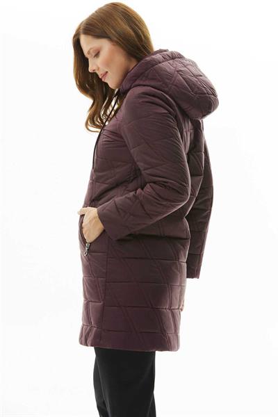 Büyük Beden Zigzag Kapitone Kapüşonlu Mont  /  BORDO