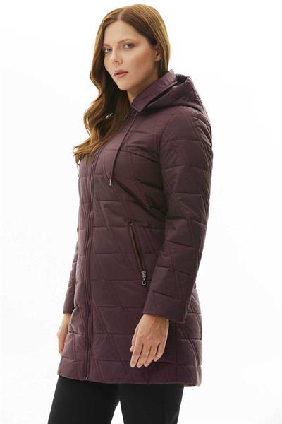 Büyük Beden Zigzag Kapitone Kapüşonlu Mont  /  BORDO