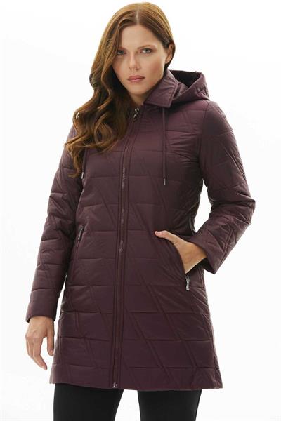 Büyük Beden Zigzag Kapitone Kapüşonlu Mont  /  BORDO
