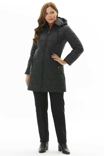 Büyük Beden Zigzag Kapitone Kapüşonlu Mont  /  SİYAH
