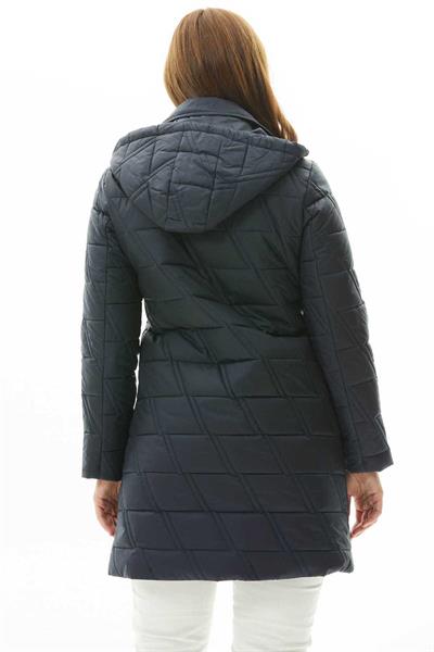 Büyük Beden Zigzag Kapitone Kapüşonlu Mont  /  LACİVERT