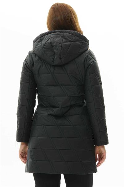 Büyük Beden Zigzag Kapitone Kapüşonlu Mont  /  SİYAH