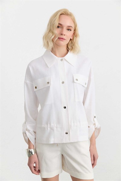 Çift Cepli Alttan Bağlamalı Ceket  /  BEYAZ