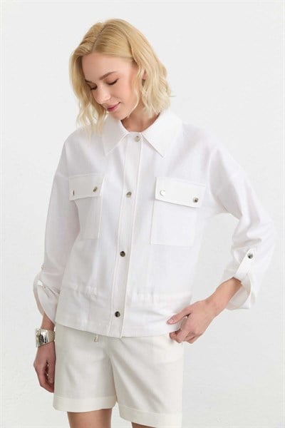 Çift Cepli Alttan Bağlamalı Ceket  /  BEYAZ
