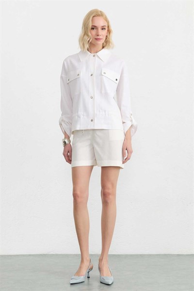 Çift Cepli Alttan Bağlamalı Ceket  /  BEYAZ