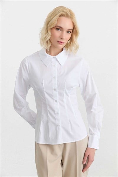 Çift Pensli Koton Gömlek  /  BEYAZ