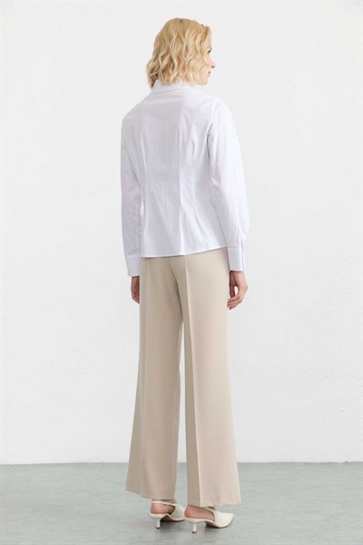 Çift Pensli Koton Gömlek  /  BEYAZ