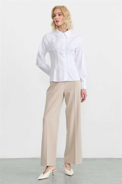 Çift Pensli Koton Gömlek  /  BEYAZ