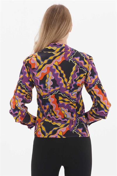 Çift Pensli Soyut Desen Emprime Bluz  /  MOR