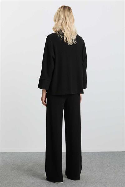 Degaje Yaka Kendinden Fitilli Bluz  /  SİYAH