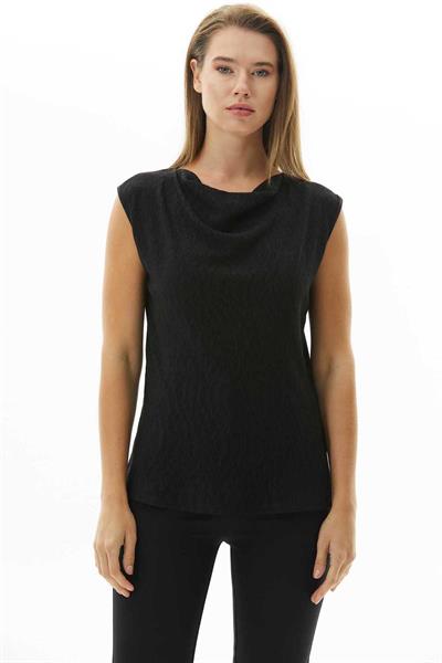 Degaje Yaka Kolsuz Pliseli Bluz  /  SİYAH