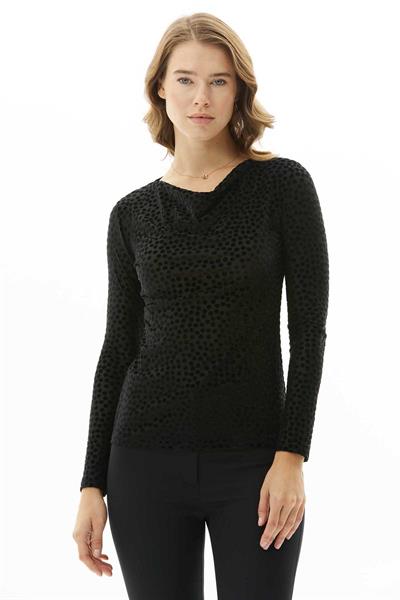 Degaje Yaka Uzun Kol Kendinden Puantiyeli Bluz  /  SİYAH