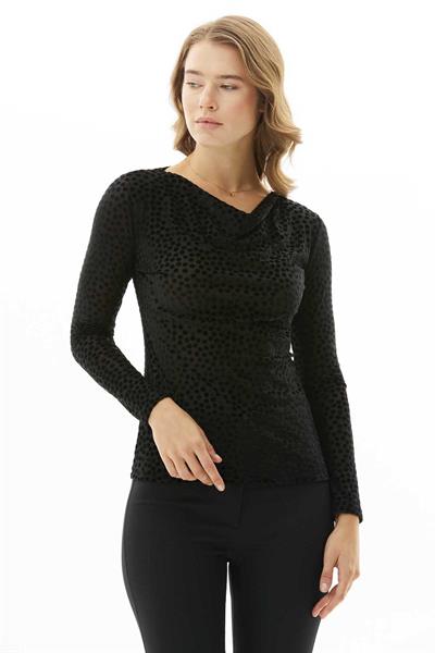 Degaje Yaka Uzun Kol Kendinden Puantiyeli Bluz  /  SİYAH