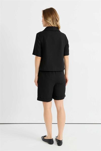 Devrik Yaka Önü Bağlamalı Kısa Kol Ceket  /  SİYAH